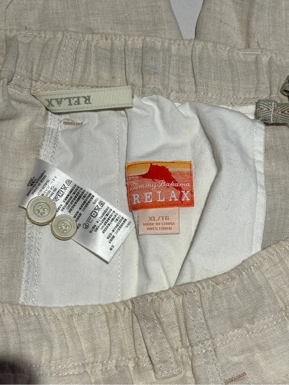 Tommy Bahama Men's Cream Linen-Blend Pantswith Elastic Waist
